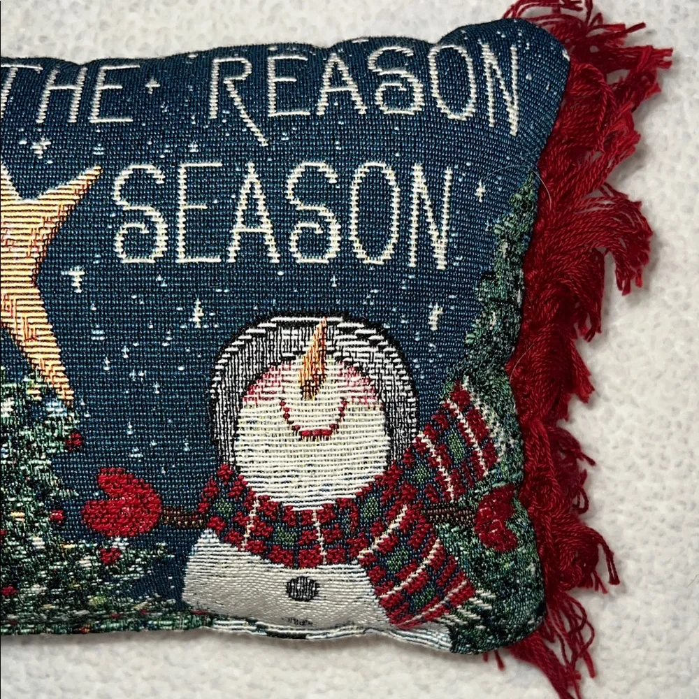 Festive Snowman Holiday Pillow with Red Accents